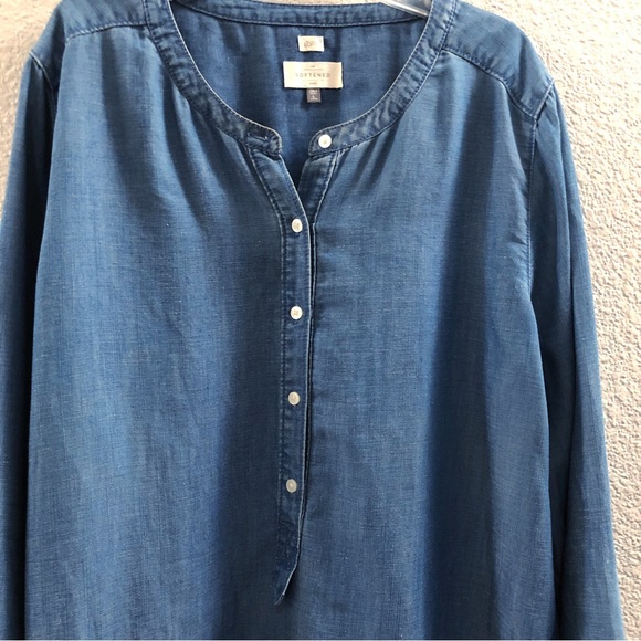 Loft Popover Chambray Linen Blend Soften Tunic Shirt Top - Picture 4 of 8